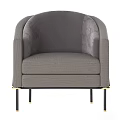 Gray Velvet Single Sofa With Curved Armrests And Gold Metal Legs Modern Design