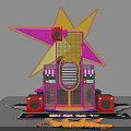 Vibrant Star Shaped Photo Spot With Yellow Pink Grid And Red Decorative Elements