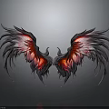 Fantasy Animal Displaying Black Feathered Wings With Red Glowing Accents And Reflective Details