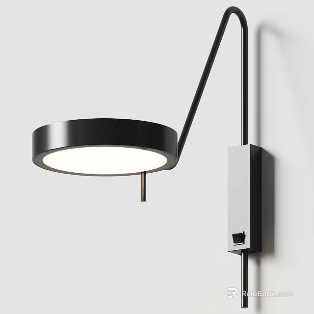 Modern Wall Lamp With Circular White Shade And Black Adjustable Arm Design 3d model
