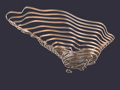 Modern Golden Layered Wavy Curved Metal Chandelier Artistic Unique Structure Design 3d model