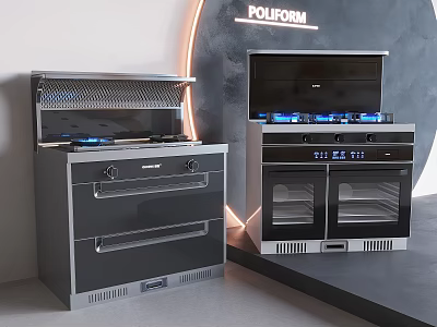 Range hood stove integrated stove kitchenware steamer oven integrated gas stove 3d model