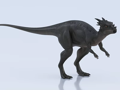 Black Reptile Dinosaur With Horned Head And Long Tail Standing On Light Background 3d model