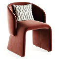 Beige Upholstered Single Chair With Geometric Pattern Pillow And Curved Armrest