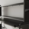 Sleek Modern Black Entertainment Table With Multiple Shelves And Metal Frame Design