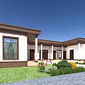 Modern Single Family House Exterior With Lawn Greenery Stone Path And Large Windows