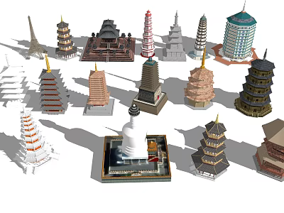 Various Traditional and Modern Tower Architectural Structures and Designs Collection 3d model