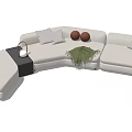 Spacious Sectional Sofa With Soft Pillows Decorative Balls Throw Blanket And Side Table 3d model