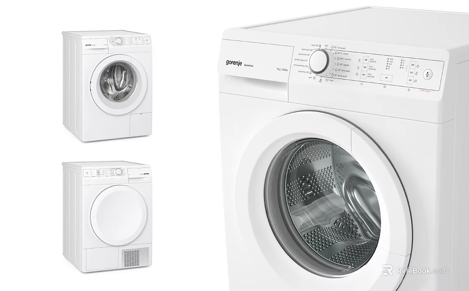Modern White Front Load Washing Machine Design With Control Panel And Drum 3d model 
