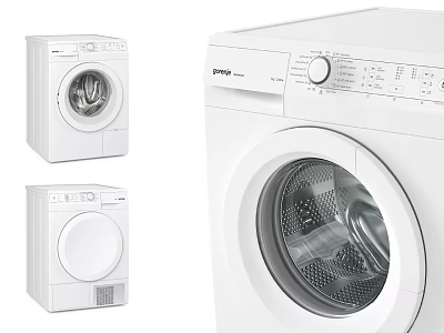 Modern White Front Load Washing Machine Design With Control Panel And Drum 3d model