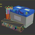 Household Electrical Appliances Featuring Blue Battery Device With Orange Knobs And Tools