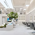 Modern Beauty Hair Salon Interior With Styling Chairs Mirrors And Green Plants