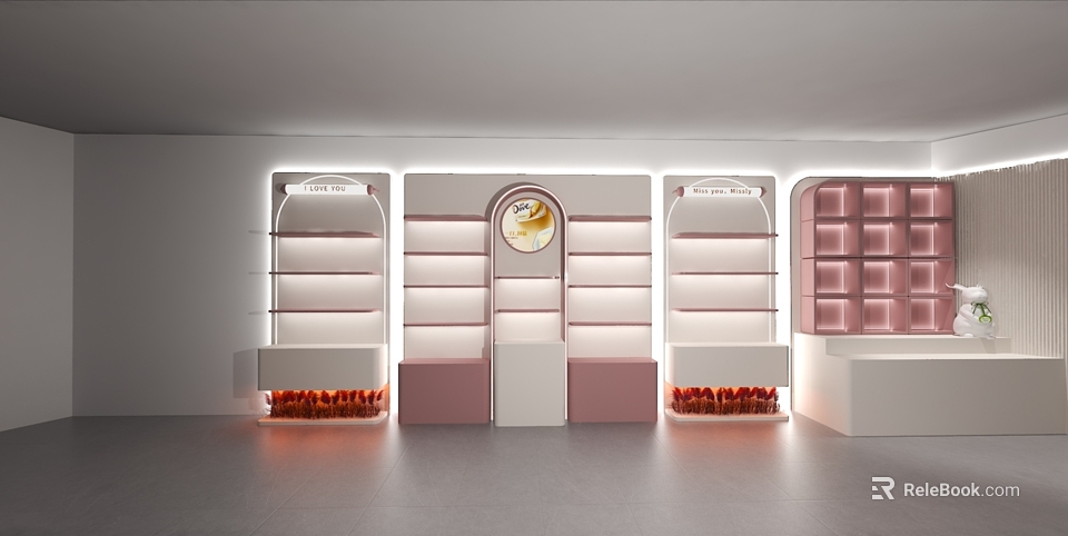 Modern Display Shelves With Pink White Design Stylish Lighting And Tiered Structure 3d model 