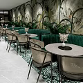 Modern Hotpot Restaurant Interior With Green Plants And Wicker Screens