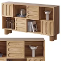 Wooden Bookcase with Drawers and Open Compartments for Books and Decorative Vases in Living Room