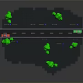 Cartoon Road Scene With Green Trees Street Lamps Benches And Red Car