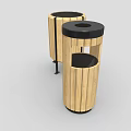 Wooden Roadside Trash Bins With Metal Accents For Public Road Facilities