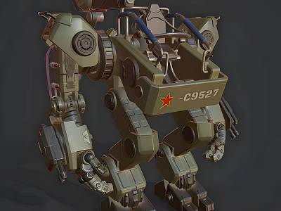 Smart Machine With Military Style Green Armor Red Star Number 09627 Mechanical Design 3d model