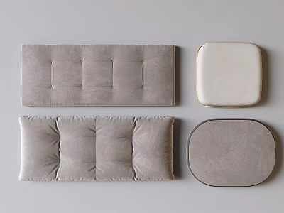 Soft Light Gray And Off White Cushions With Various Shapes And Stitched Details 3d model