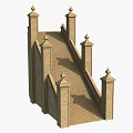 Ancient Stone Staircase With Decorative Pillars And Pointed Spires 3d model