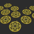 Four Different Glowing Yellow Magic Circles With Mystical Symbols And Designs