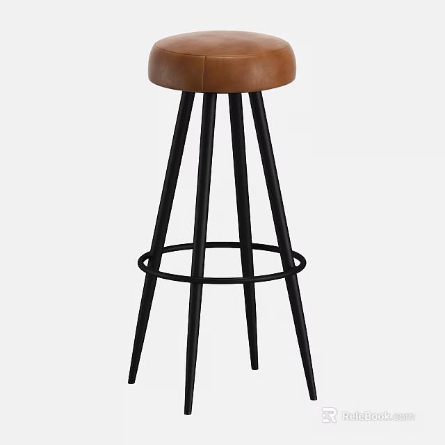 Modern Leather Bar Stool With Black Metal Legs And Round Comfortable Seat Design 3d model 