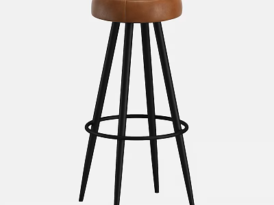 Modern Leather Bar Stool With Black Metal Legs And Round Comfortable Seat Design 3d model