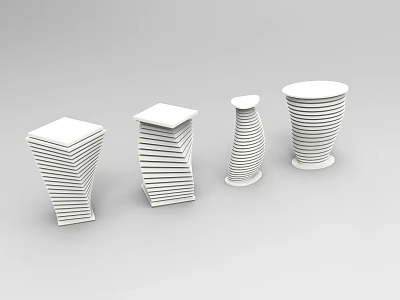Four Modern White Side Tables With Different Layered Spiral Designs 3d model