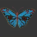 Blue And Red Spotted Butterfly With Spread Wings On Gray Background And Reflection