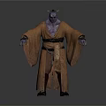 Mystical Fantasy Character With Purple Skin Brown Robe And Topknot Hairstyle