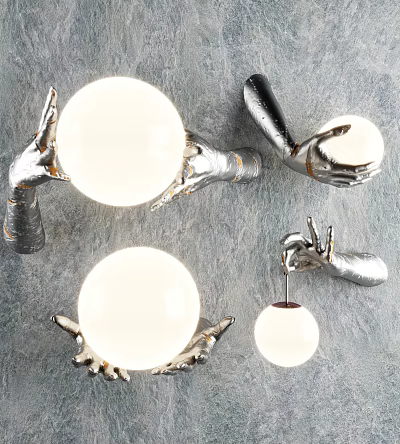 Modern Wall Lamps With Palm Shaped Metal Design And Globe Shades For Home Decor 3d model