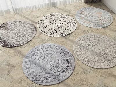 Round Rugs With Diverse Patterns And Colors On Geometric Floor 3d model