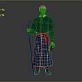 Game Movie Character in Blue Robe with Red Belt Holding Staff and Book
