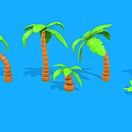 Palm Trees of Various Sizes with Green Leaves and Orange Trunks on Blue Background