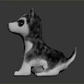 3D Model Husky Puppy With Gray White Fur Sitting Pose And Erect Ears Shiny Surface