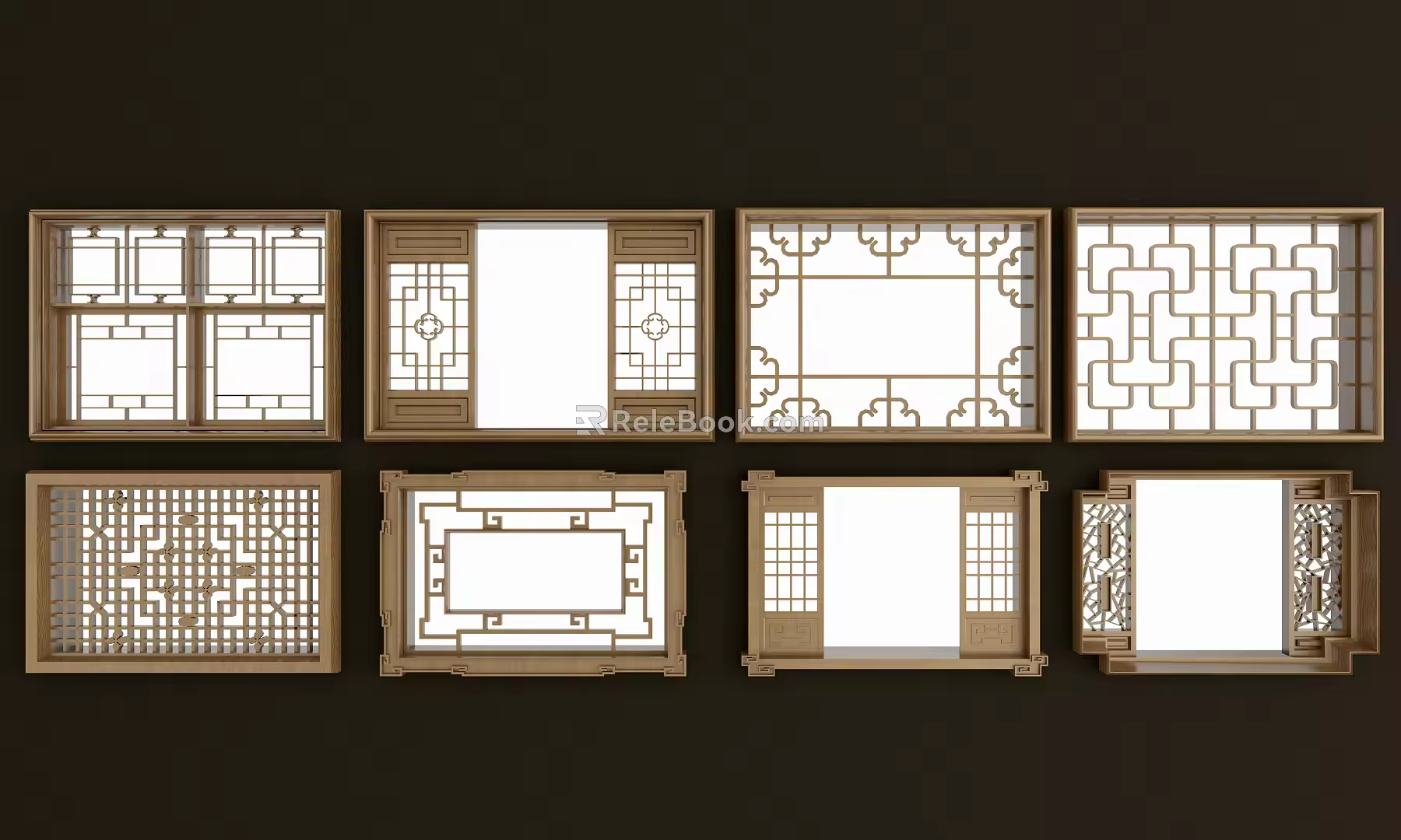 New Chinese Style Flower Window Solid Wood Lattice Flower Window 3d model