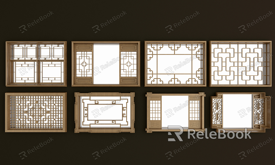 New Chinese Style Flower Window Solid Wood Lattice Flower Window model