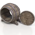 Vintage Wooden Barrel With Stand And Lid For Rustic Household Use