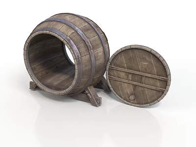 Vintage Wooden Barrel With Stand And Lid For Rustic Household Use 3d model