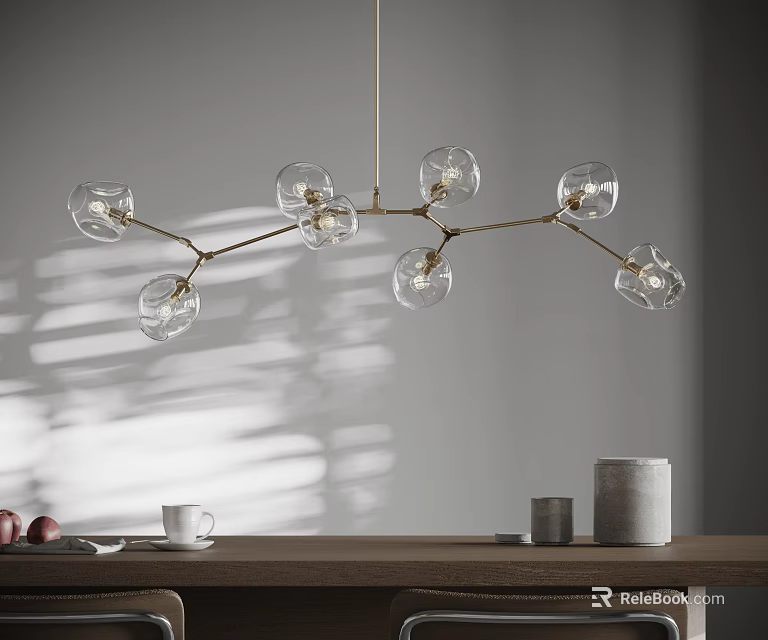 Modern Glass Globe Chandelier With Brass Branch Design For Dining Room Interior 3d model 