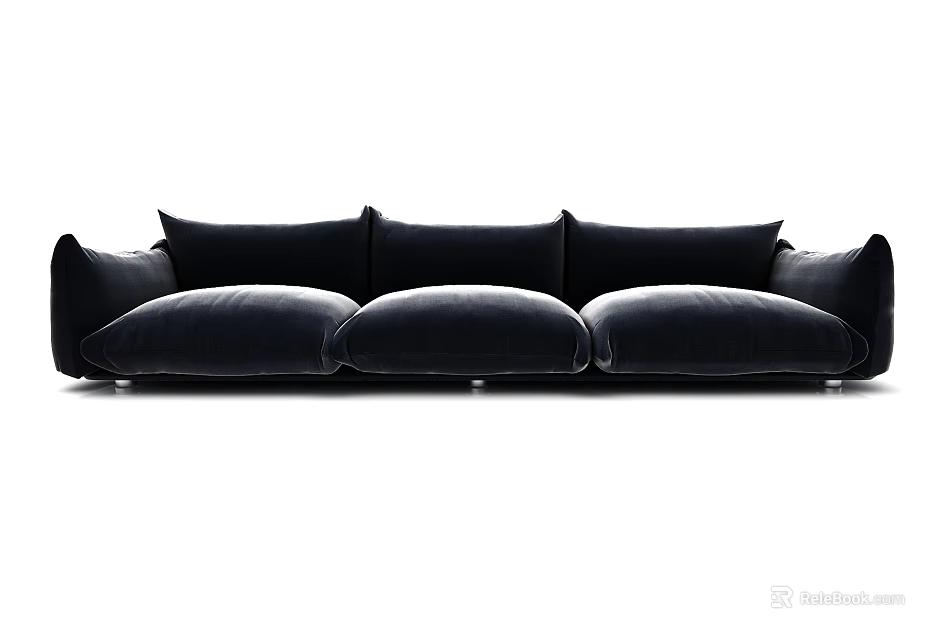 Modern Three Seater Sofa With Plush Velvet Upholstery And Spacious Seats 3d model 