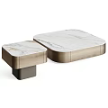 Elegant Modern Coffee Table Set Featuring Two Tier Marble Top And Light Wood Base 3d model