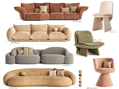 Modern Accent Chairs With Multiple Colors Beige Brown Gray Green Pink Cushions And Contemporary Style 3d model
