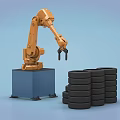 Industrial Robotic Arm Equipment Efficiently Lifting Stacked Tires In Factory