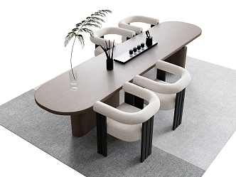 Modern Dining Table and Chair Dining Chair Leisure Chair Sofa Chair Coffee Chair Reading Chair Dining Table Long Table Plant Vase 3d model