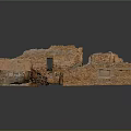 Broken Ancient Brick Structures with Window Openings on Gray Background 3d model