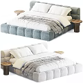Cozy Modern Upholstered Double Bed With Tufted Details And Wooden Nightstands