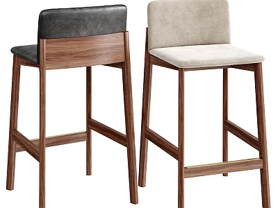 Modern Bar Stools With Wooden Frame Dark Leather And Light Fabric Upholstery 3d model