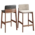 Modern Bar Stools With Wooden Frame Dark Leather And Light Fabric Upholstery