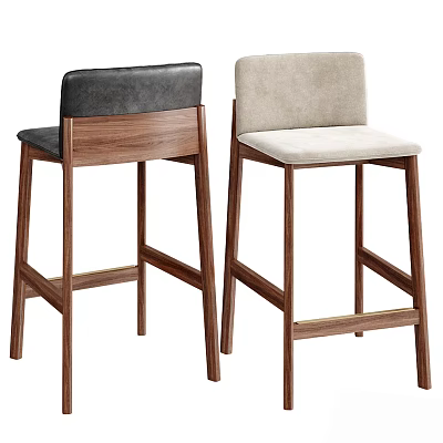 Modern Bar Stools With Wooden Frame Dark Leather And Light Fabric Upholstery 3d model